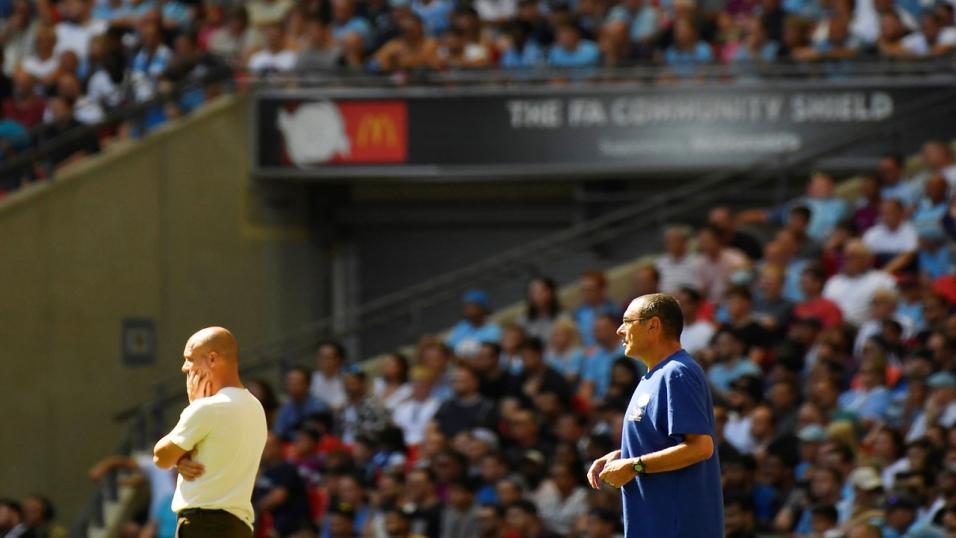 Manchester City manager Pep Guardiola and Chelsea coach Maurizio Sarri.